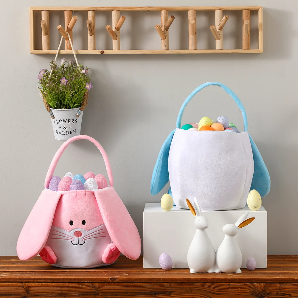 Easter Cartoon Bunny Ears Bucket Bag Rabbit Easter Egg Handbag Happy Easter Day For Kids Rabbit Ears Candy Package Gift