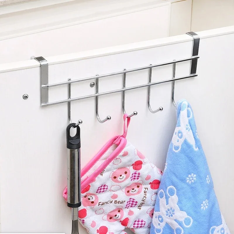 

5 Hooks Clothing Coat Towel Hanger Rack Holder Shelf Over Door Home Kitchen Stainless Steel Hat Organizer Over The Door Hooks