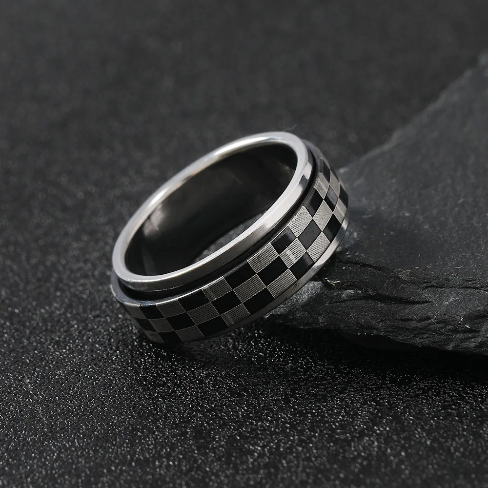 1pcs Hot Selling Titanium Steel  Jewelry Rings Rings That Do Not fade, Classic Black And White Checkerboard Pattern Rings