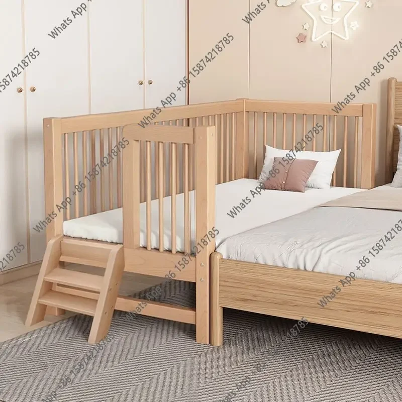 X J Children's Wooden Bed With Mattress Solid Pine Wood Toddler Bed Kids Furniture With Safety Guardrails For Bedroom & Nursery