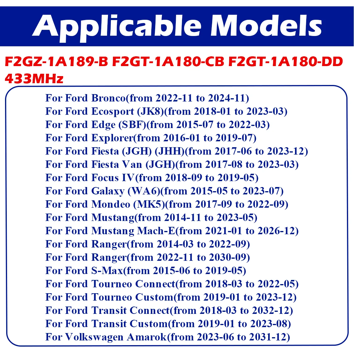 Sensor de pressão dos pneus Ford Ecosport Edge Explorer Fiesta Focus IV Mondeo Ranger Transit, TPMS, F2GT-1A180-AB, F2GT-1A180-DD