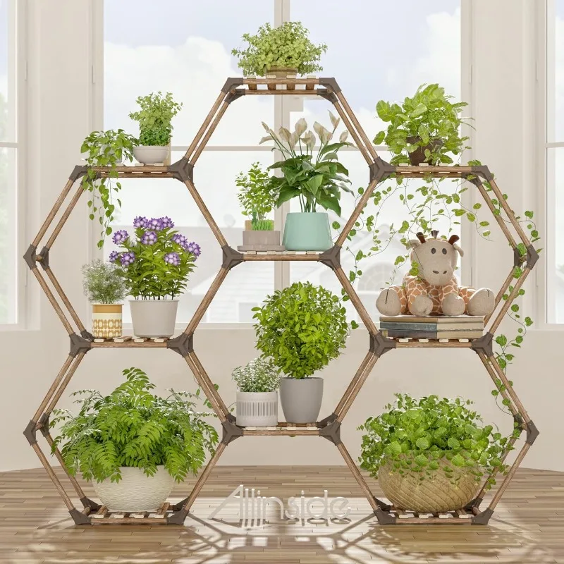 

Hexagonal Plant Stand Indoor, Wood Outdoor Plant Shelf for Plants,Ladder Plant Holder Transformable Pot Stand for Corner