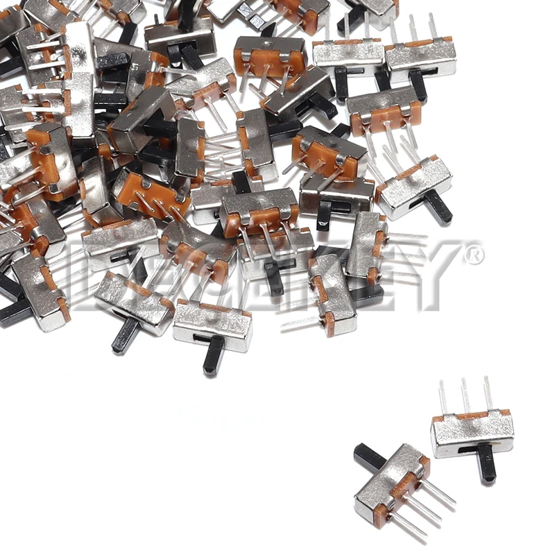 100pcs Mini Vertical Micro Slide Switch 2 Position 3 Pin Terminal 1p2t SPDT On/Off Switches SS-12D00 For PCB Breadboard Electron