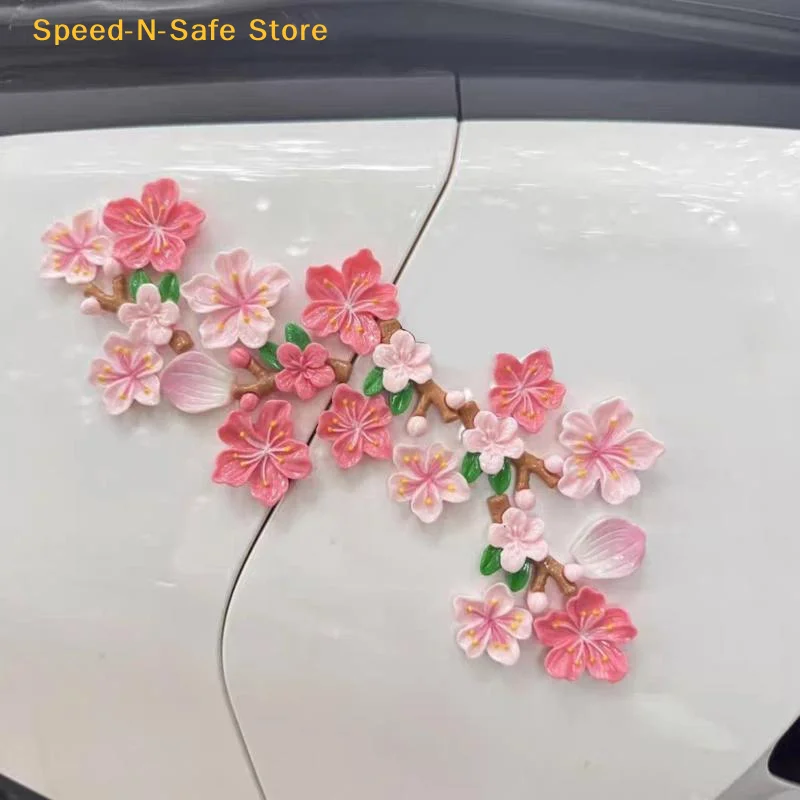 8/16/24/32PCS 3D Cherry Blossom Car Sticker Floral Pattern Scratch Cover Rear Bumper Decoration for Stylish Cars