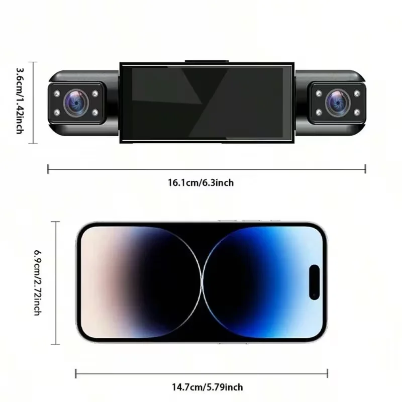 3/4 Channel Dash Cam,1080P Front 720P Rear Recording,170° Wide Angle,2-inch Screen,Night Vision Loop Car DVR
