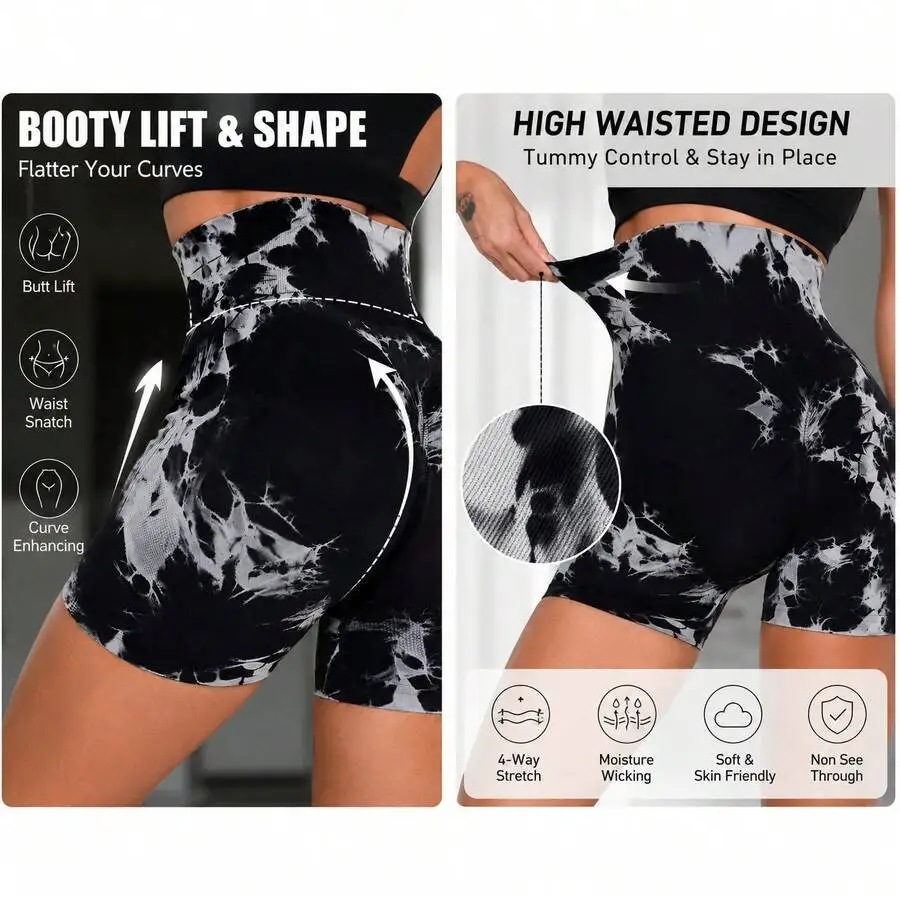 

High Waisted Tie Dye Yoga Shorts Women Butt Lift Shaping Fitness Shorts