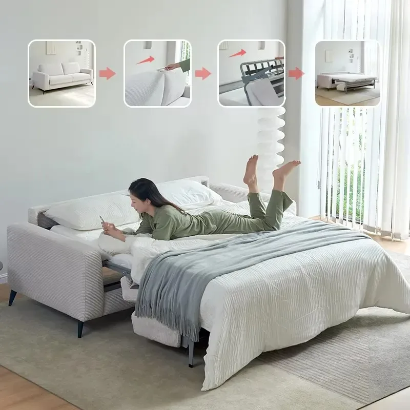 Modern hotel sofa bed with folding metal frame, suitable for bedroom and living room, with mattress