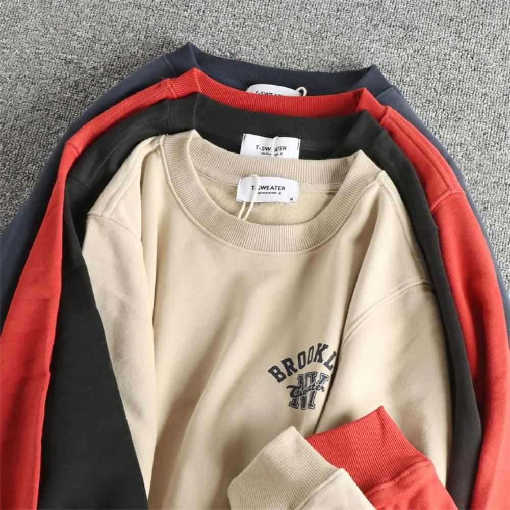 

New autumn and winter retro letters plus velvet thickened round neck sweatshirt for men loose casual and versatile long sleeves