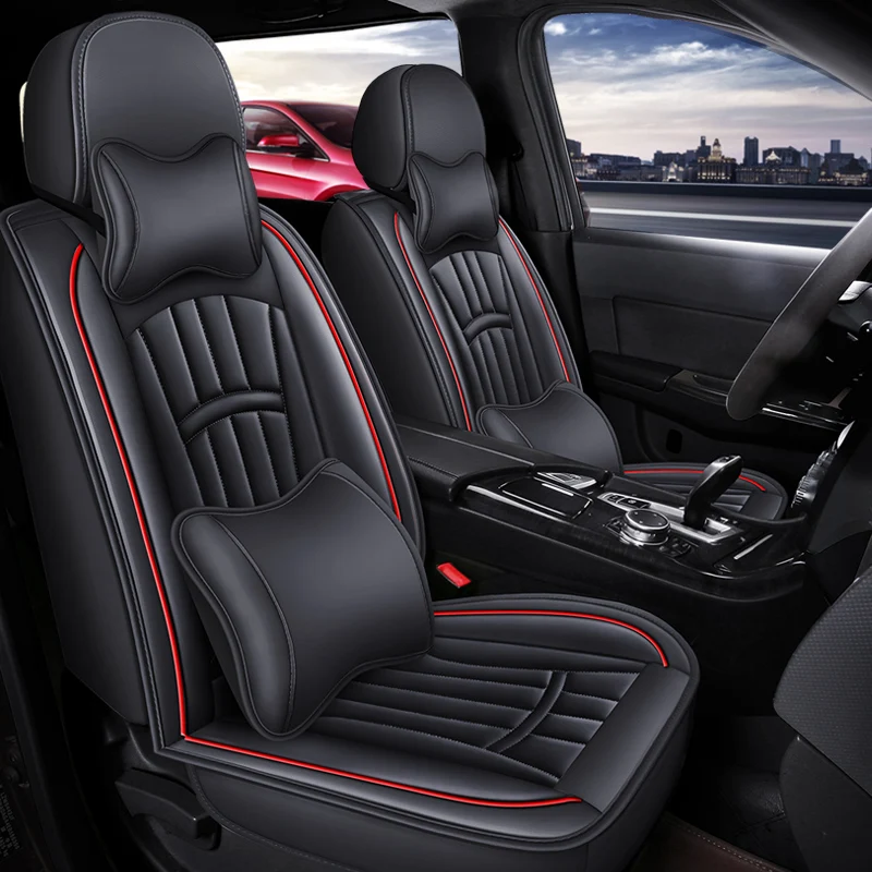 

Front Double Seats, Luxurious Pu Leather Full-Cover Car Seat Covers, Universal, Comfortable, Breathable, Wear-Resistant, Suitable for All Seasons, Fits the Seats Well, with 3D Wing Support, Paired with Comfortable Headrest and Lumbar Support, Enhance the 