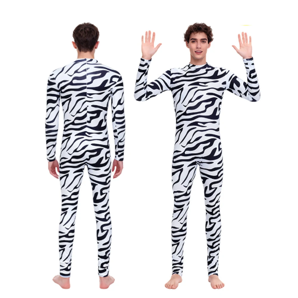 Erwachsene Langarm Zebra Muster Overall Cosplay Kostüm Rollenspiel, Bühnenshow, Halloween Party