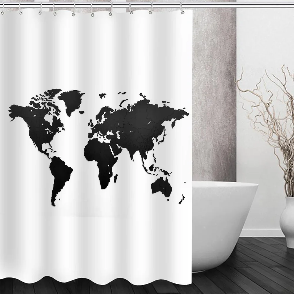 Waterproof Shower Curtain World-Map Bathroom Curtains Accessories Bath Fabric Set the Anti-mold Opaque Washable 180x200 Products