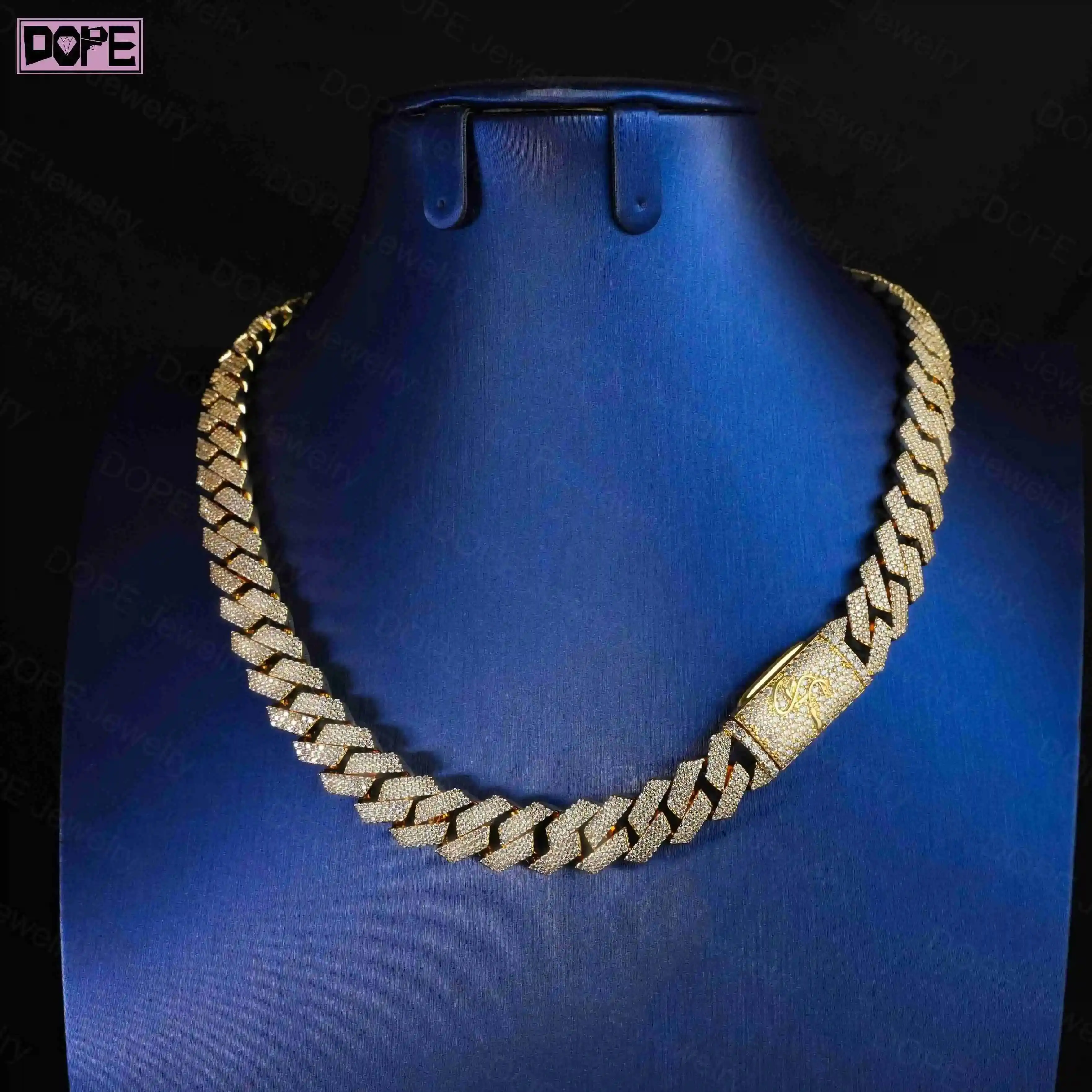 

Ослепительная кубинская цепочка с звеньями 16 мм VVS, муассанитовая цепочка, серебро 925 пробы, позолоченная кубинская цепочка с муассанитом Iced Out