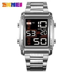 SKMEI Luxury Brand LED Digital Sport Watch Fashion Casual Gold Wrist Watch Men Stainless Steel Military Waterproof Wristwatches