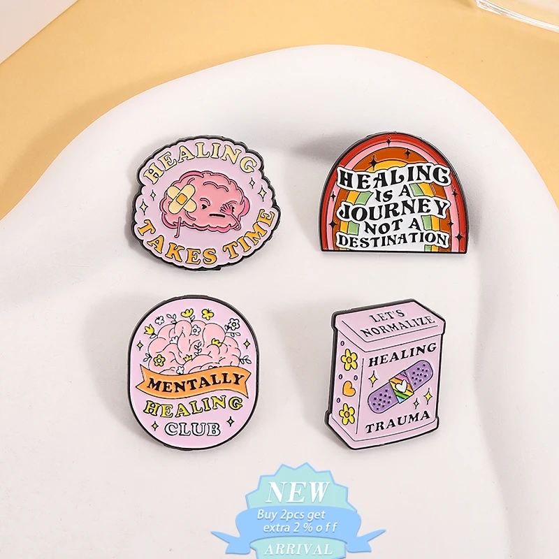 Mentally Spiritual Healing Club Enamel Pin Healing Takes Time Brooch Backpack Lapel Shirt Badge Pretty Jewelry Gift For Friend
