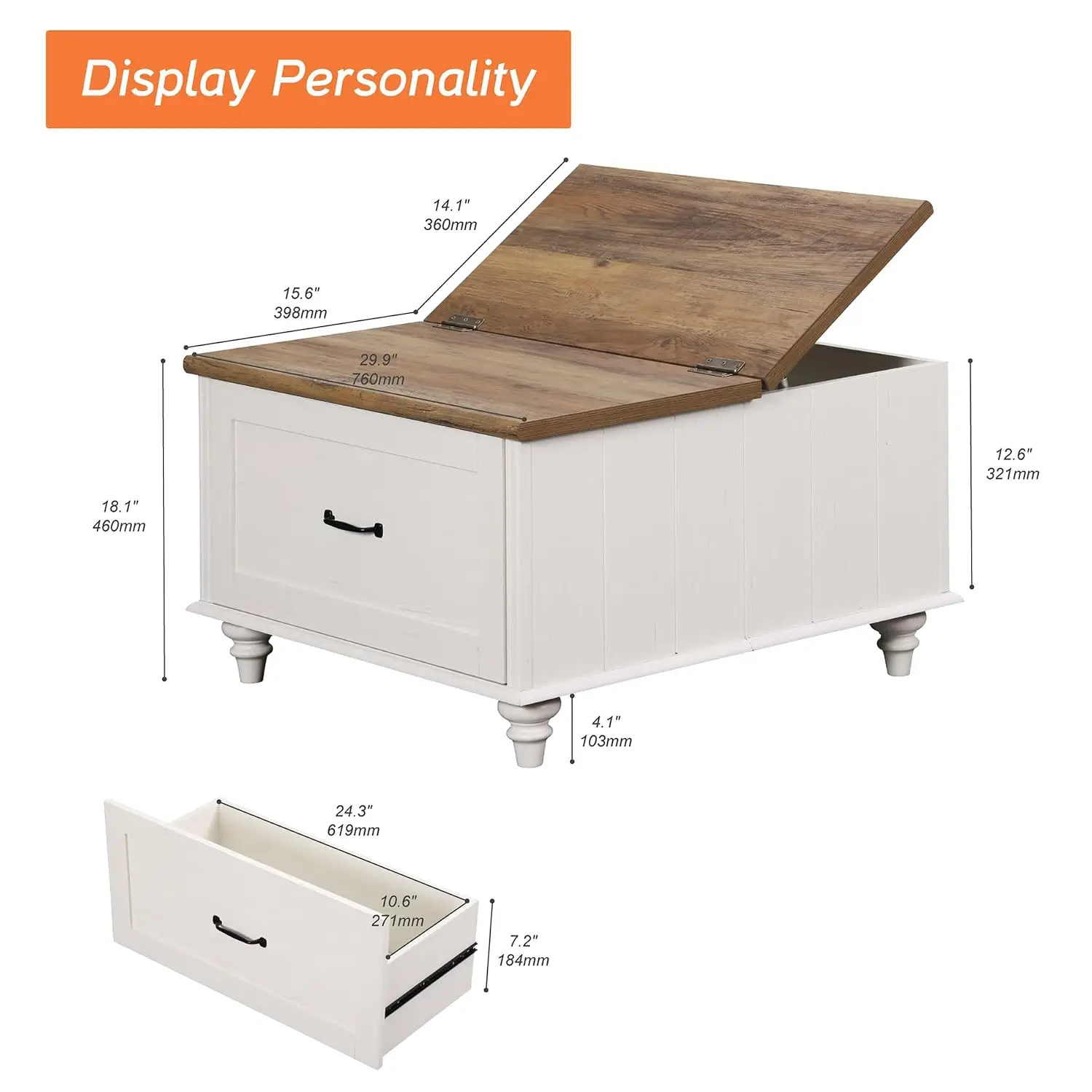 Farmhouse Lift Top Coffee Table Storage Cabinet & Drawer, Wooden Center Table Living Room Home Office, Customized