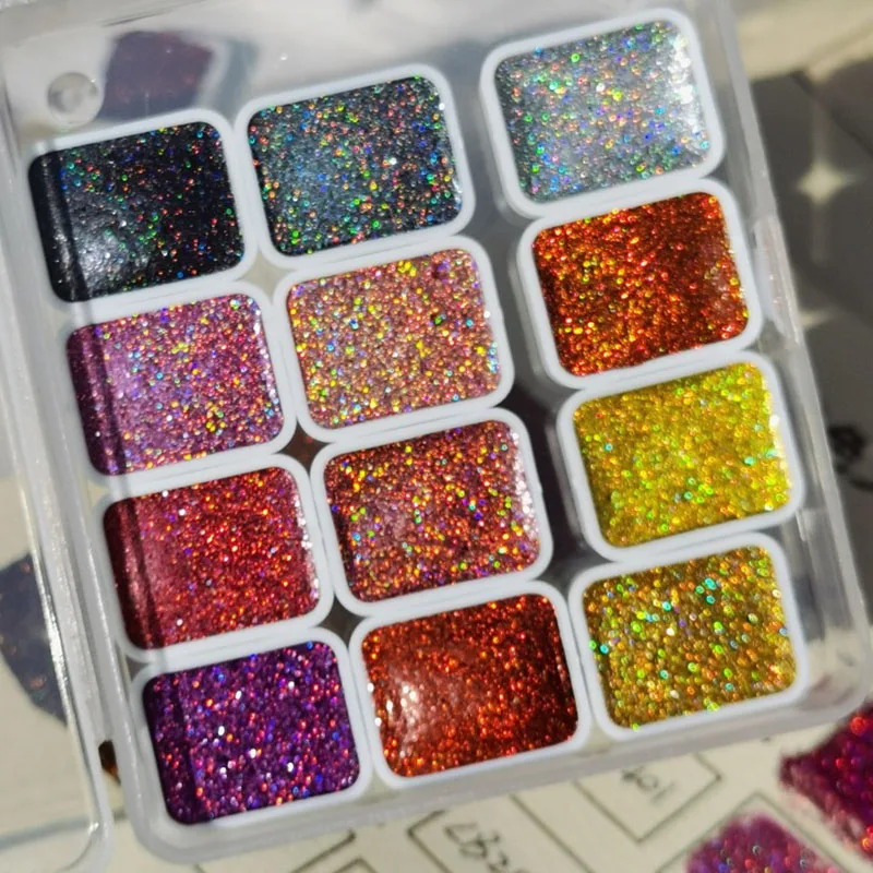 Juego de pintura de acuarela sólida con láser de 12 colores para dibujar, caligrafía, envolver flores, teñir, ideal para artistas, adultos en festivales