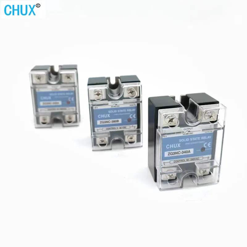 CHUX 10a 25A 40A 50a 60a 80a 1000a SSR تتابع الحالة الصلبة 24VDC مرحلة واحدة 240 فولت 480VAC تيار مستمر إلى التيار المتناوب الكهربائية مرحلات صغيرة