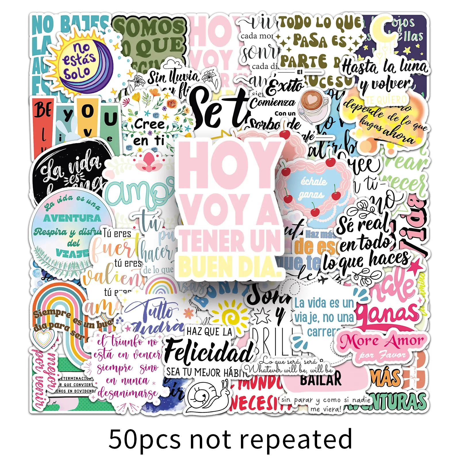 50PCS Spanische Cartoon Aufkleber Inspirierende Phrasen Graffiti Aufkleber Laptop Gitarre Fahrrad Skateboard Dekoration DIY Spielzeug Geschenke