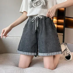 Big Size Black Denim Shorts Summer A-line Wide Leg Wide Loose Tight High Waist Skinny Student Fattening Women's Denim Soft