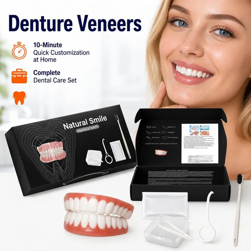 Silicone Reline Full Mouth Denture Set False Teeth Complete With Storage Case Toothbrush And Removal Hook-soft