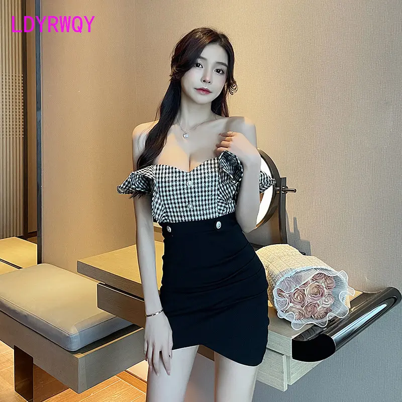 2023 new sexy low-cut color-blocking tight-fitting dress temperament backless night scene female technician