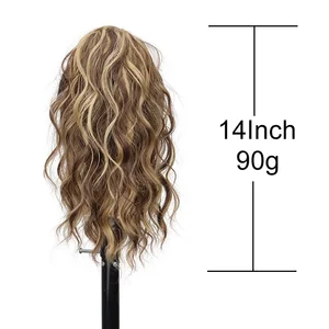 Grampo sintético curto encaracolado na extensão do cabelo do rabo de cavalo para mulheres, uso diário, loiro, preto, loiro, peruca fofa, 14 8 principais vendas cabelo 14 inches cacheado - №1