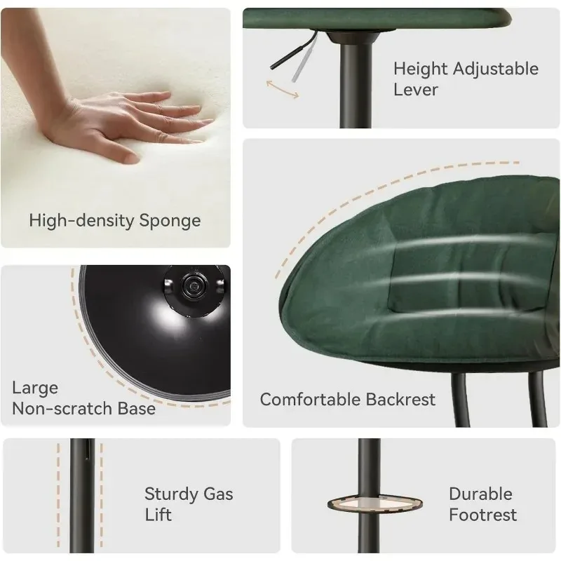 Set of 4 Modern Adjustable Swivel Counter Height Bar Stools for Kitchen Island, Double-Layer Upholstered Bar Chairs