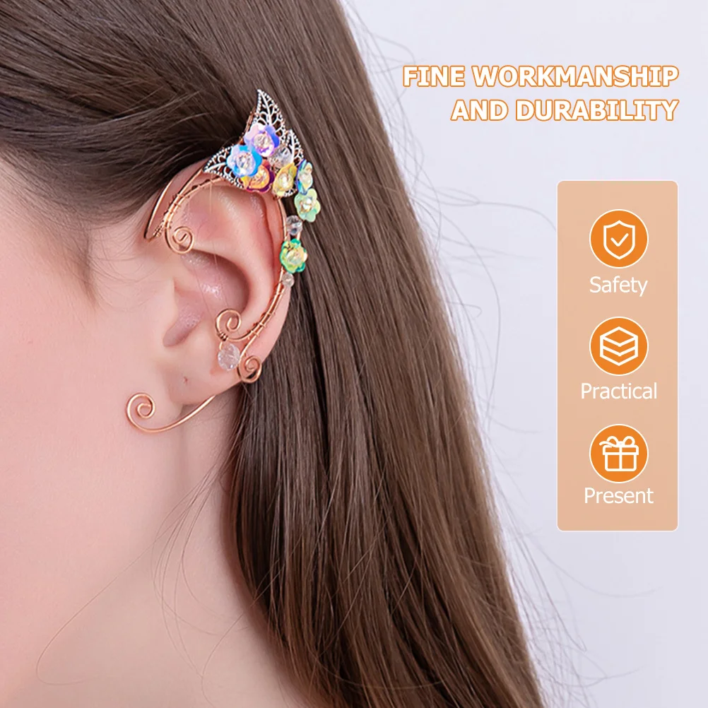 1Pair Colorful Elf Ear Cuffs Clip on Ear Cuff for Women Non Piercing Lightweight Comfortable No Damage Easy to Use Elegant Fairy