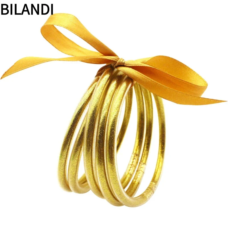 

Bilandi Modern Jewelry Plastic Silicone Bangles Bracelet 2022 Trend New Glitter 5 pcs Set Bracelet Banglels For Women Gifts