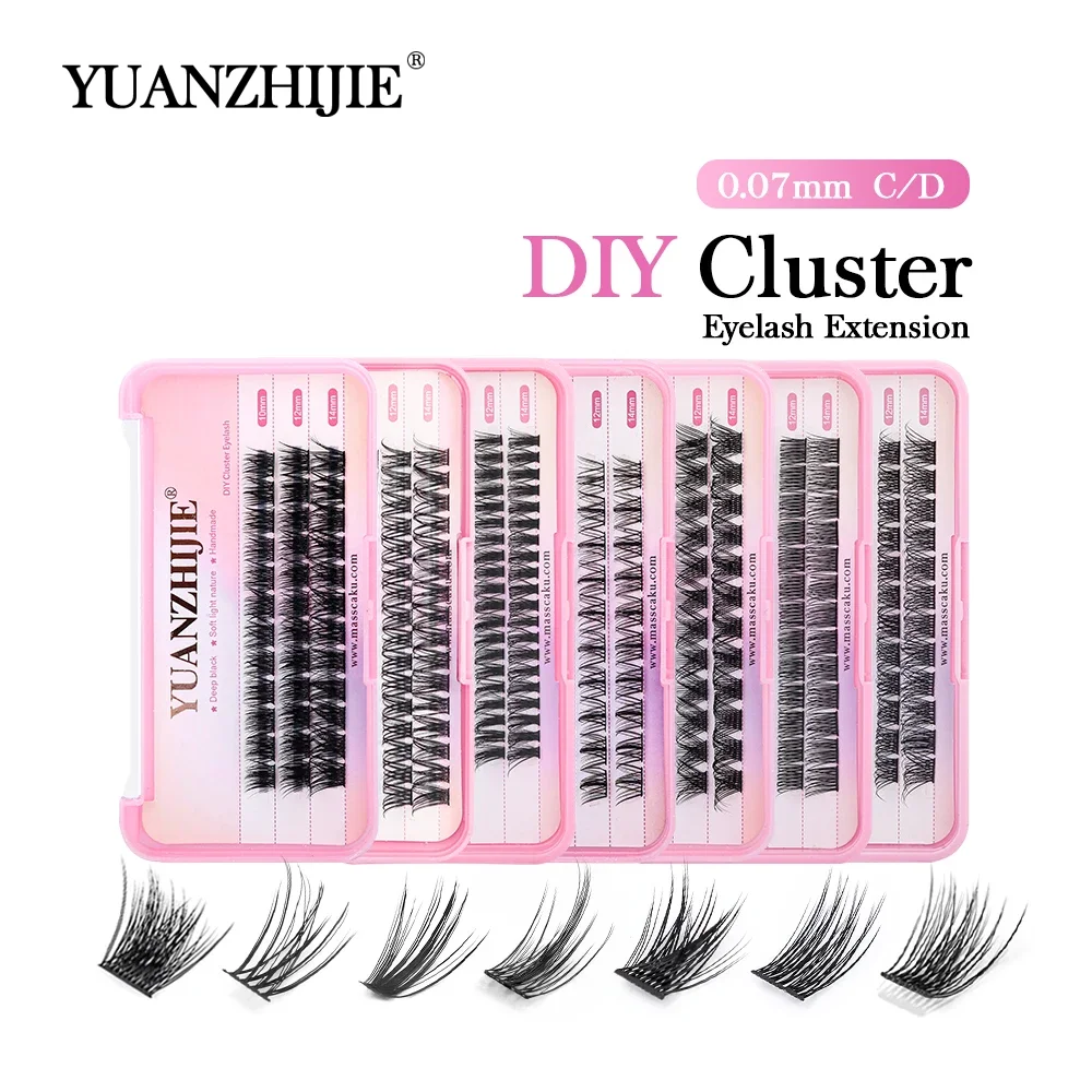 YUANZHIJIE 0.07 C/D DIY single lash Extension Clusters False Eyelash Precut Segmented Bundles Soft Natural Manga Make-up