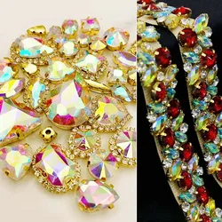 58Pcs Mix Crystal Golden Claw Setting Rhinestones Sewing Clothe For Needlework Stone DIY Sew On Wedding Dress Shoes Bags