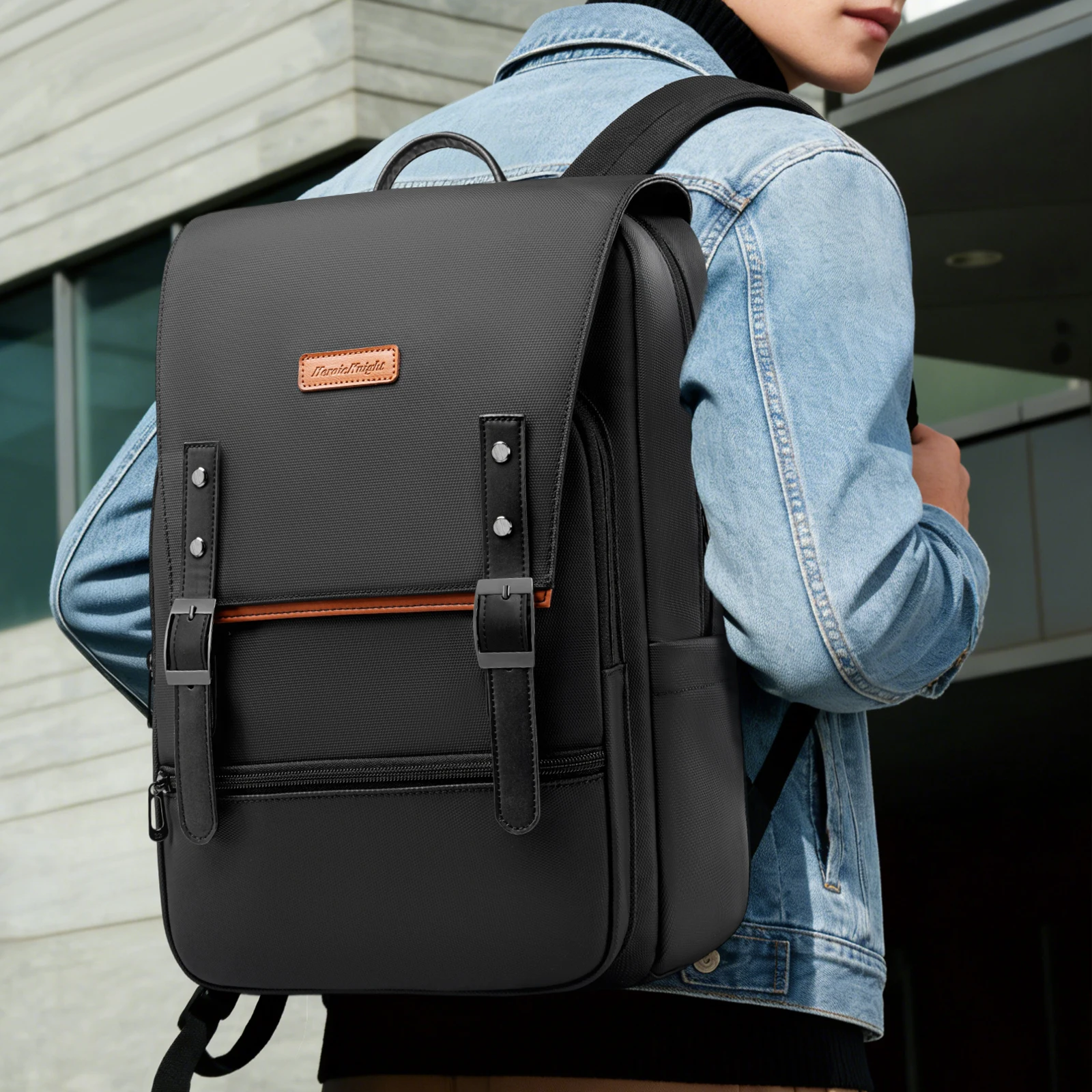 HEROIC KNIGHT Stock Oxford Waterproof Laptop Backpack USB Zipper Stylish Office Lightweight Design Anti-Theft