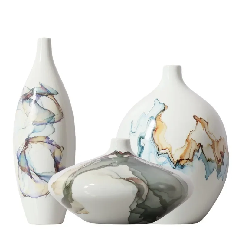 Chinese dried flower arrangement ceramic ornaments, living room TV cabinet entrance decoration handicrafts