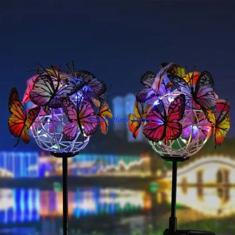 

P0UF Solar Powered Landscape Garden Lights Butterfly Balls Shaped LED Lawn Light