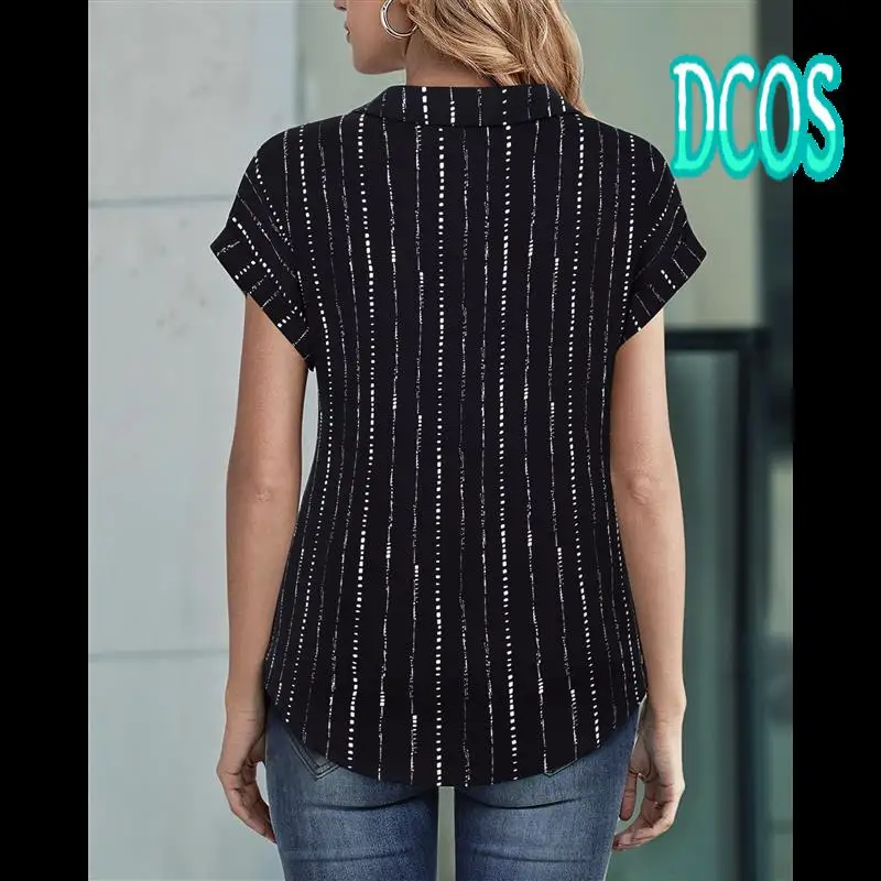 

DCOS-Blouse Women's Short Sleeve Summer Tops Elegant Business Tunic Shirt Casual Blouses With Lapel Collar