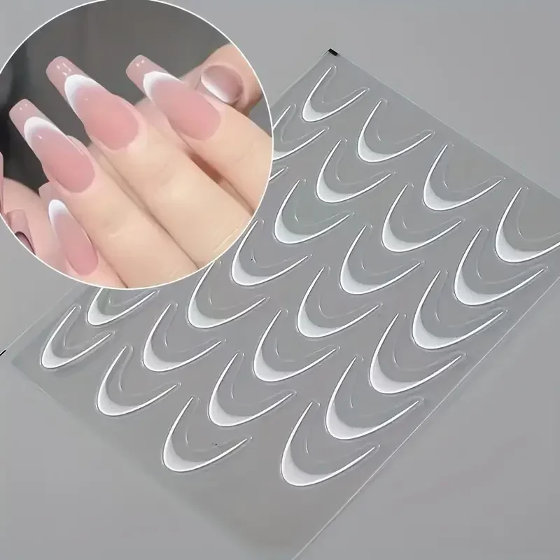 Gradient French Nail Stickers 3D Smile Line Design False Nail Glossy Finish Self Adhesive for DIY Nail Sticker at Home or Salon