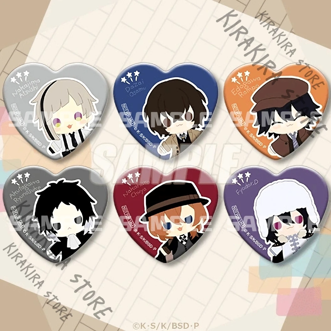 

Bungo Stray Dogs Dazai Osamu Fyodor D Heart-shaped Brooch Genuine Badge Cosplay Nakahara Chuya Emblem Breastpin Collection