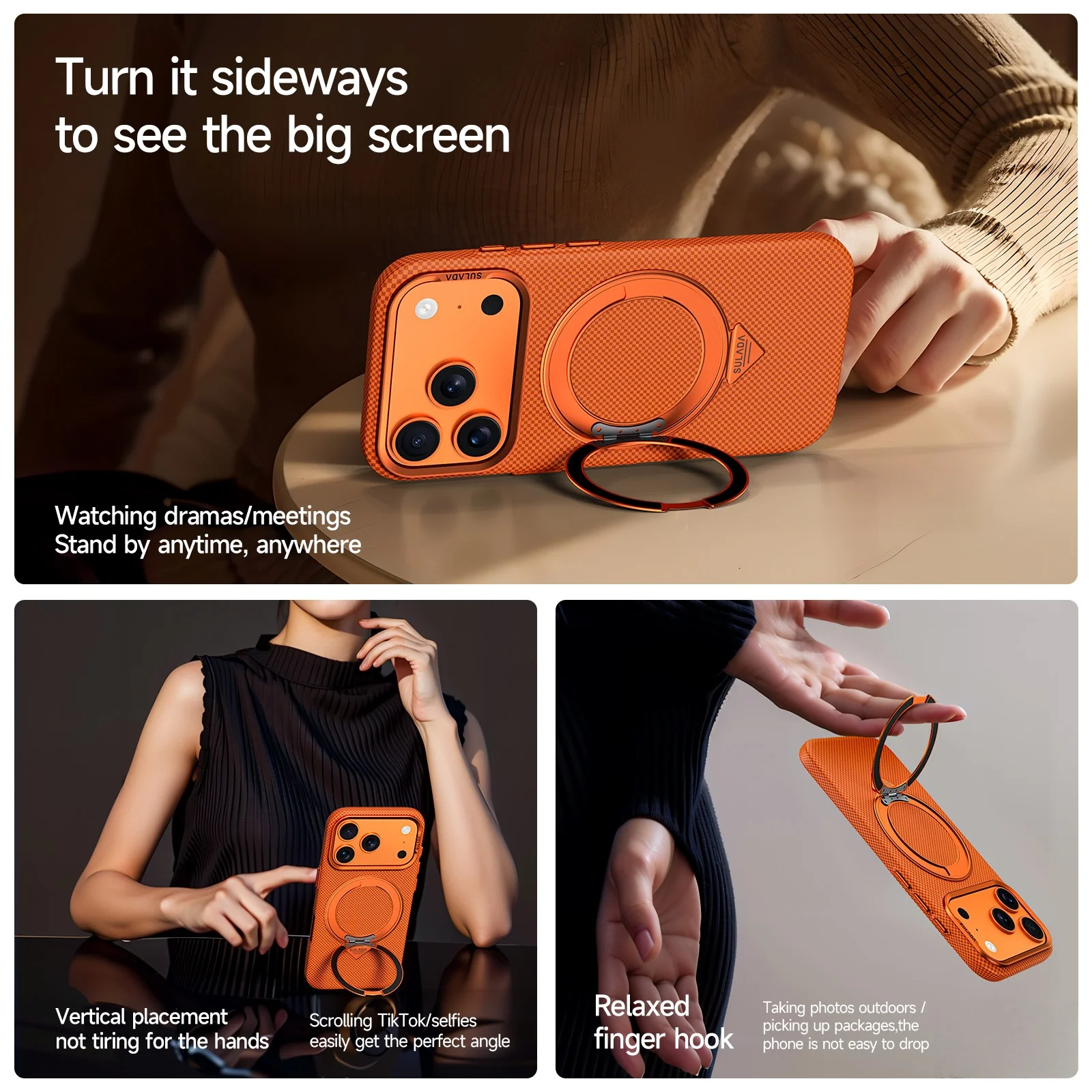 360 °   دوران المعادن المغناطيسي قوس كيفلر ألياف الكربون الحال بالنسبة آيفون 17 16 برو ماكس شحن لاسلكي مكافحة الإفلات غطاء وقائي