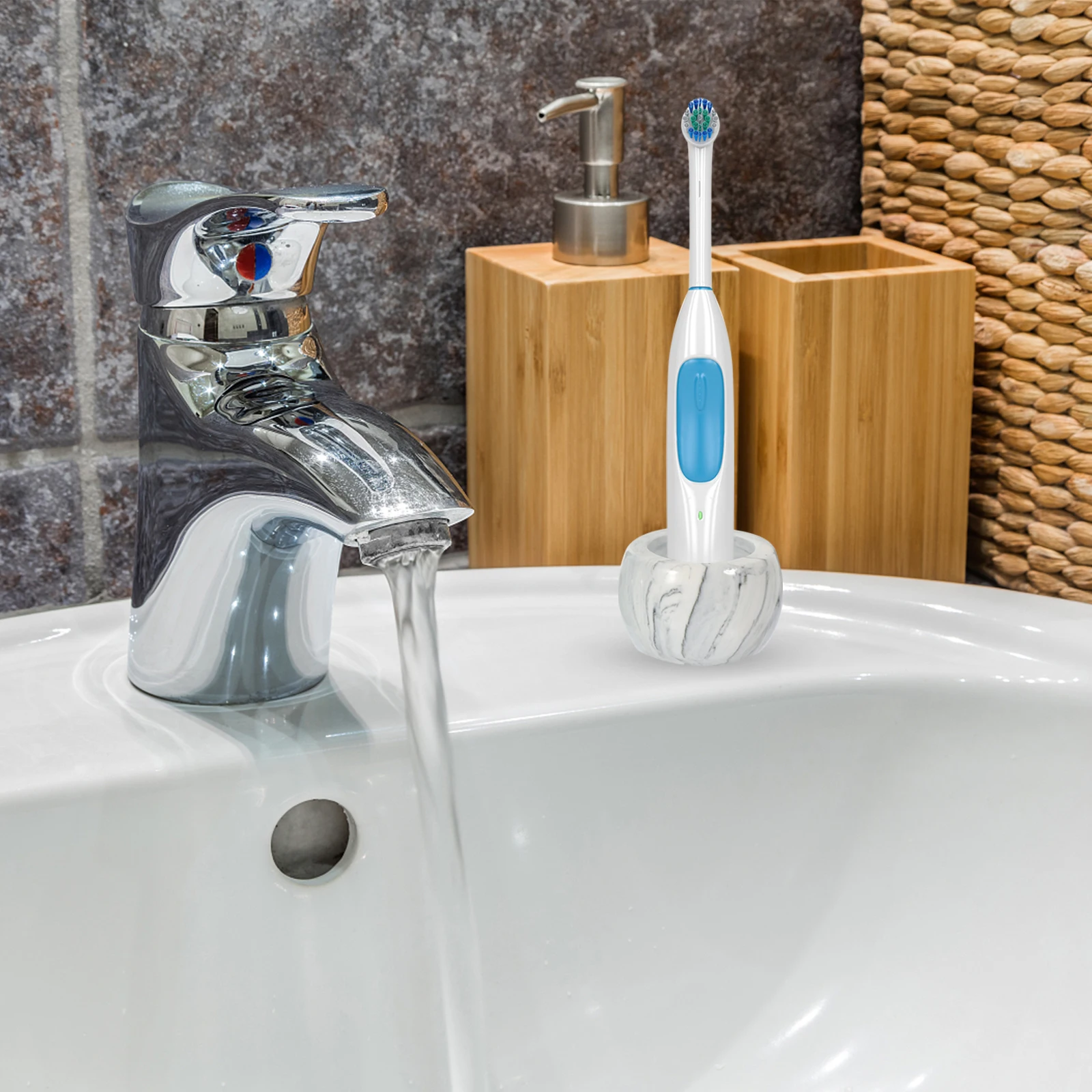 

2Pcs Ceramic Toothbrush Holder Electric Toothbrush Stand Multifunctional Bathroom Organizer Stable Grey Stand Tooth Brush Holder