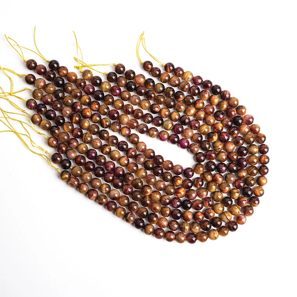 6/8/10mm Natural Stone Beads Purple-yellow Tiger Eye Loose Spacer Beads For Jewelry Making Diy Bracelet Accessories 15\'\'