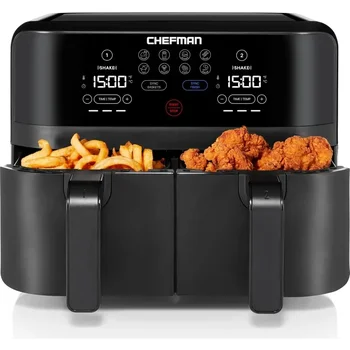 Image Chefman 6 Quart Dual Basket Air Fryer - Digital Touchscreen, Smart Sync Finish, Hi-Fry, Auto Shutoff, 2 Independent 3QT Nonstick