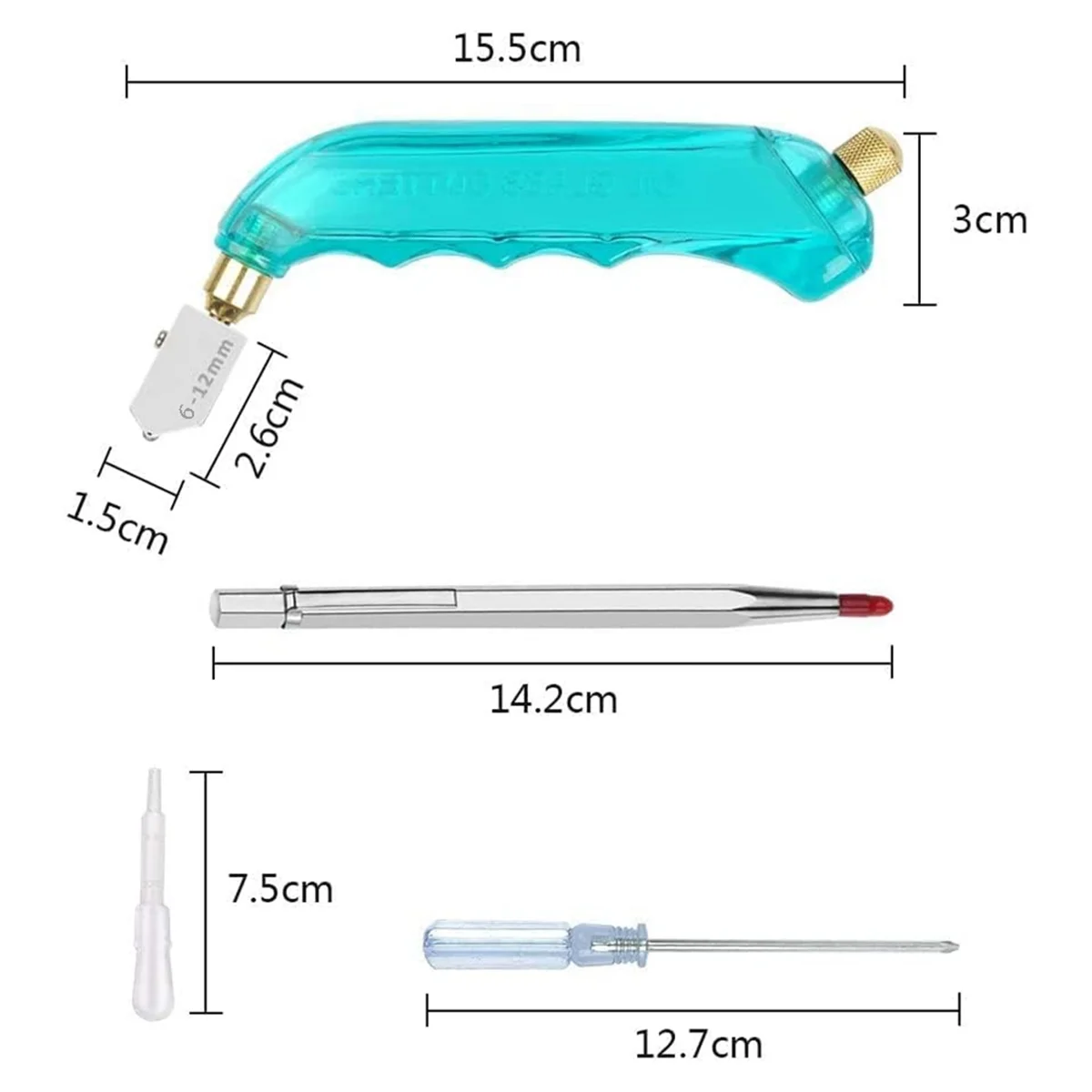 El Kit de herramientas de corte de vidrio incluye cortador de vidrio de alimentación de aceite azul con 3 cabezales de repuesto adicionales (6mm-12mm,12mm-20mm)