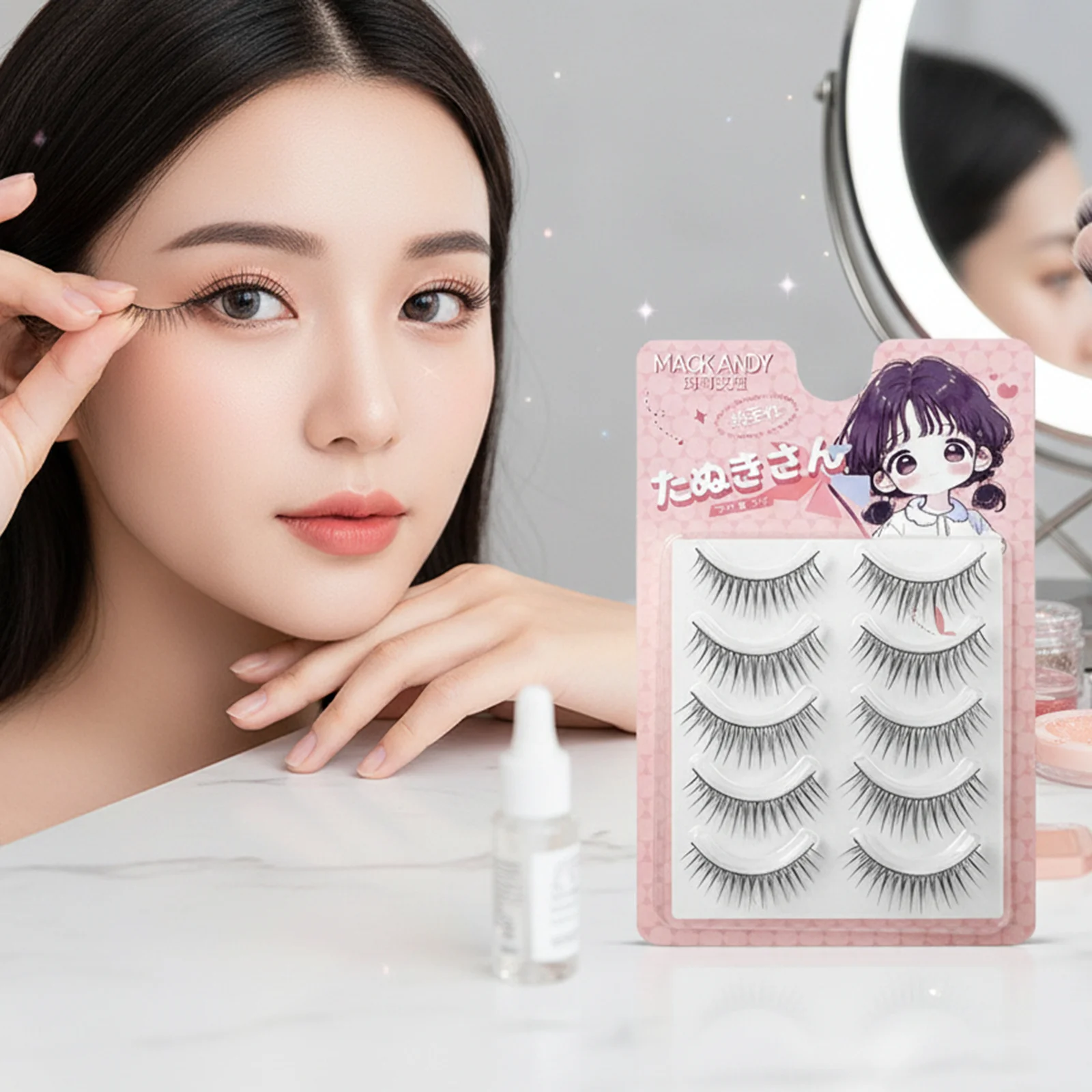 Cílios postiços estilo coreano, tiras completas, cílios diários, faixa de plástico preta para volume natural e maquiagem de curvatura