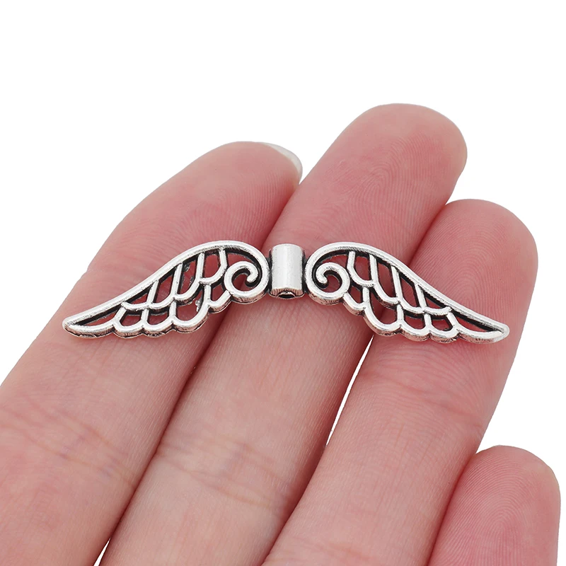 

10 x Antique Silver Color Fairy Angel Wing Spacer Charms Pendants Beads for DIY Necklace Jewelry Making Findings Accessories