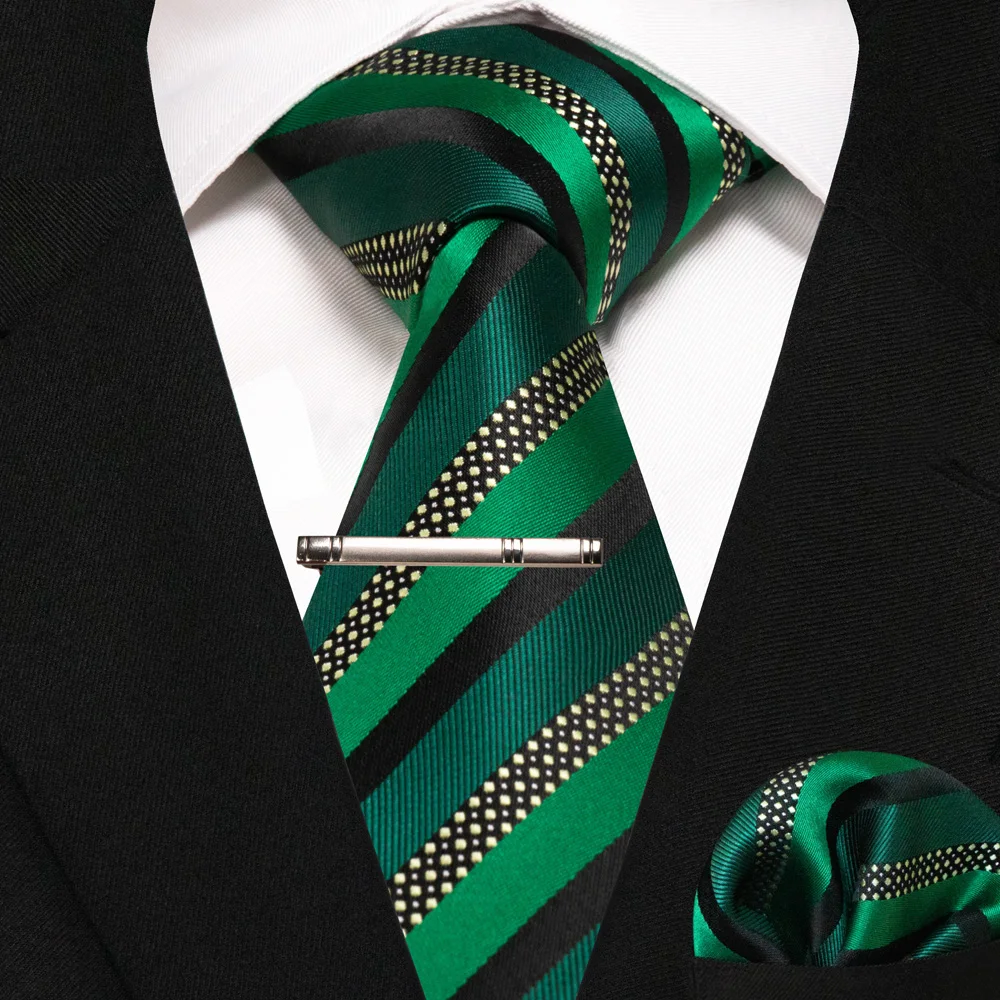 Grün Schwarz Plaid Streifen Krawatte für Männer Mode Seide Hochzeit Krawatte Einstecktuch Manschettenknopf Set Geschenk Herren Krawatte Business Party Zubehör – Detail 18