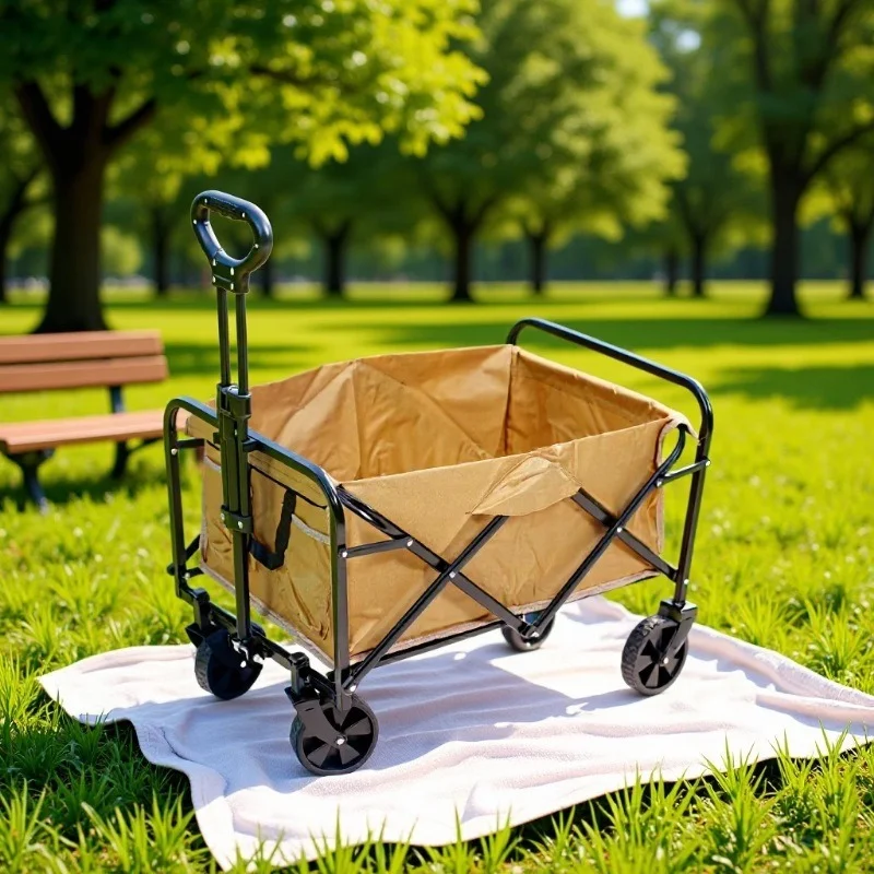 Heavy Duty Foldable Camping Trolley Wagon Large Capacity All Terrain Wheels Portable Hand Cart for Outdoor Picnic Beach