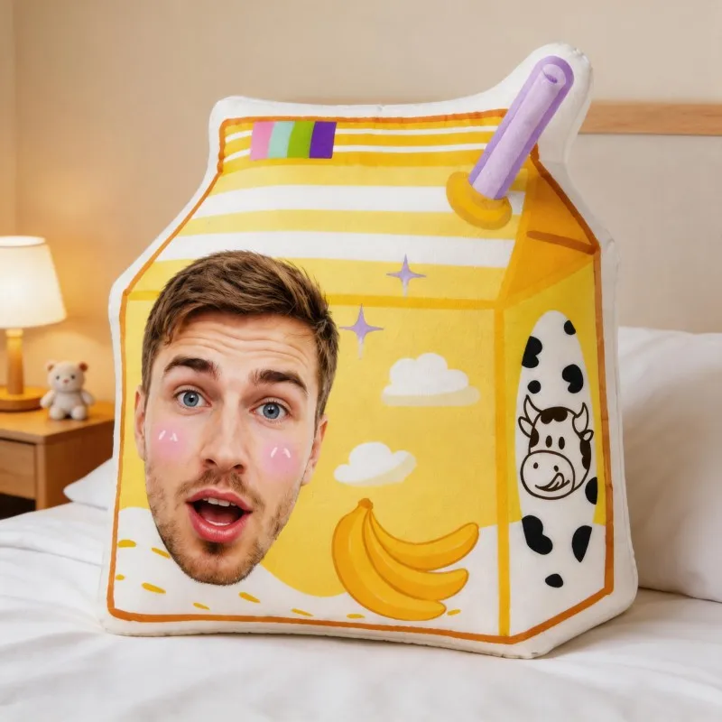 Personalized Milk Carton Shaped Pillow with Custom Photo/Text - Milk Carton Cushion Suitable for Sofa & Bed, Novelty Gift for Ad