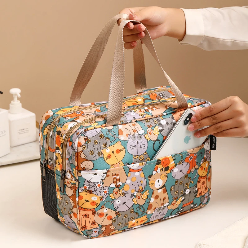 Sac à cosmétiques de dessin animé de grande capacité pour femmes, étui de beauté à fermeture éclair transparente en PU, trousse de toilette de voyage, trousse de bain de lavage de maquillage