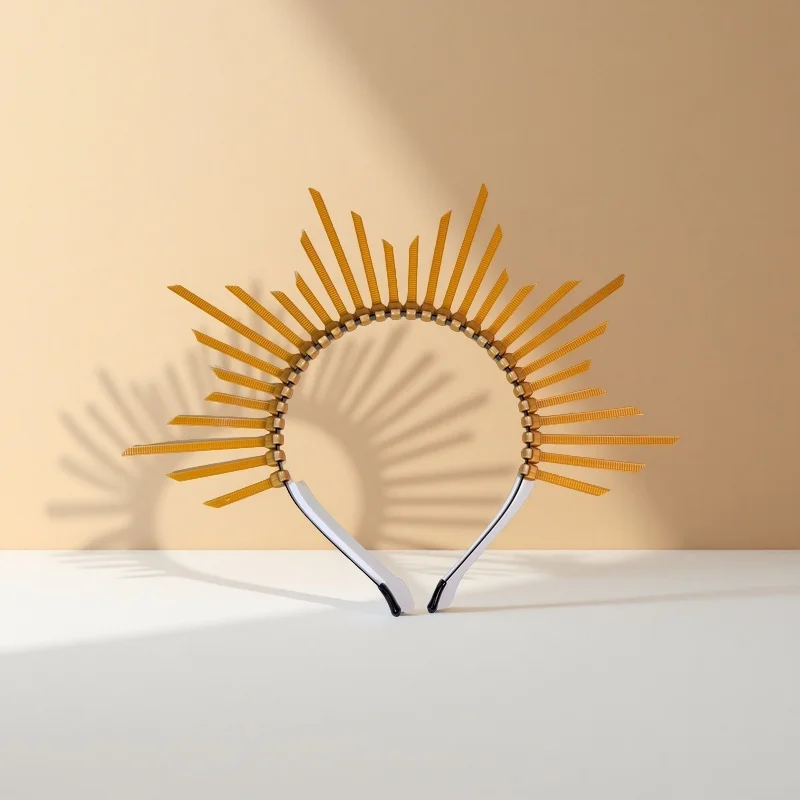 Golden Sunburst Halo Headband, Sun Goddess Crown Headpiece, Wedding Cosplay Party Photoshoot Hair Accessories - view 4