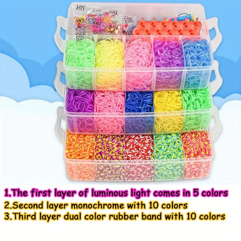 SCHÖN! 1500 Stück Loom Gummibänder Armband für Kinder oder Haare Regenbogen Gummi Loom Bands machen gewebtes Armband DIY Spielzeug Weihnachten 2025 Geschenk